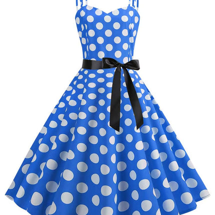 Women Summer Dress Robe Vintage 50S 60S Big Swing Party Rockabilly Dress Sexy Spaghetti Strap Polka Dot Vestidos