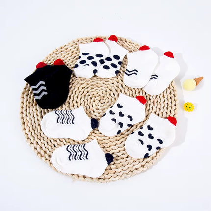 5Pairs/Lot 2021 New Design Cute Lovely Short Baby Socks Red Heart Wave for Girls Cotton Mesh Cute Newborn Boy Toddler White Sock
