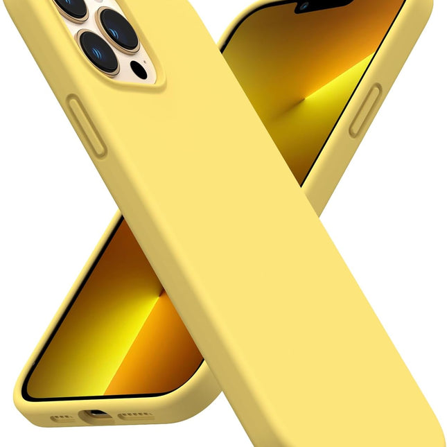Shockproof Liquid Silicone Designed for Iphone 13 Pro Max Case 6.7", Gel Rubber Comprehensive Protection Anti-Shock Cover Case Drop Protection 6.7Inch-Lemon Yellow