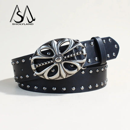 2025 New Y2K Spicy Girl Willow Nail Trendy Belt Women'S Versatile Retro Jeans Fashion Belt Dark Style Decorative Belt Women