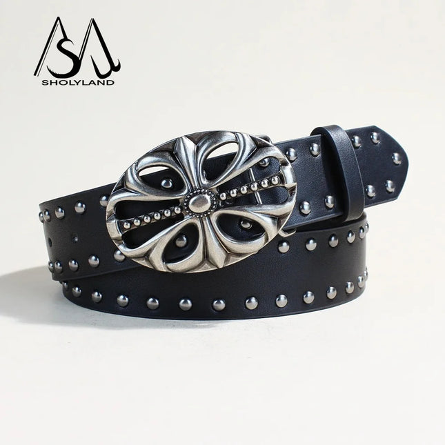 2025 New Y2K Spicy Girl Willow Nail Trendy Belt Women'S Versatile Retro Jeans Fashion Belt Dark Style Decorative Belt Women