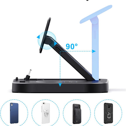 Charging Station for Multiple Devices Apple, 3 in 1 Charging Dock for Iphone/Airpods Series, Portable Charging Stand for Iwatch Series 8/Ultra/7/6/5/4/3/2/1/Se(With 15W Adapter and Cable) Black