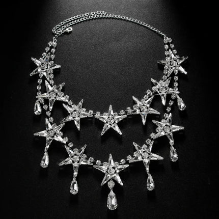 Stonefans Statement Exaggerate Star Choker Necklace Costume Jewellery Dramatic Water Drop Lady Rhinestone Necklace Girl Gifts