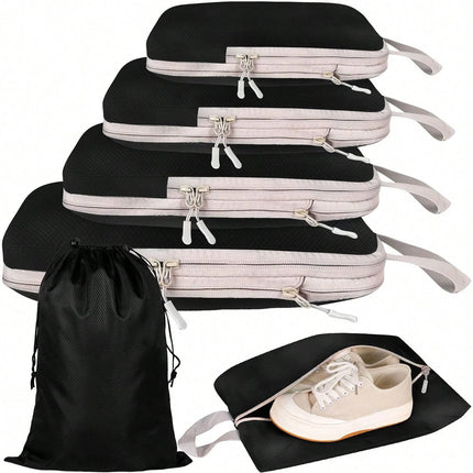 Set/6 Pcs Compressible Packing Travel Storage Bag Cubes Waterproof Suitcase Nylon Portable with Handbag Luggage Organizer Ryanai