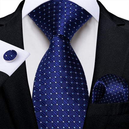 Classic Navy Blue Men'S Tie Striped Paisley Floral Necktie Pocket Square Cufflinks Business Tie Set Cravat Gift for Men