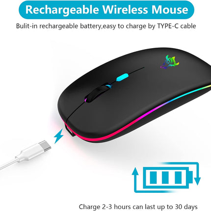 Slim Silent LED Wireless Computer Mouse - Rechargeable, 2.4G Portable, USB Receiver, Suitable for Laptop, Desktop