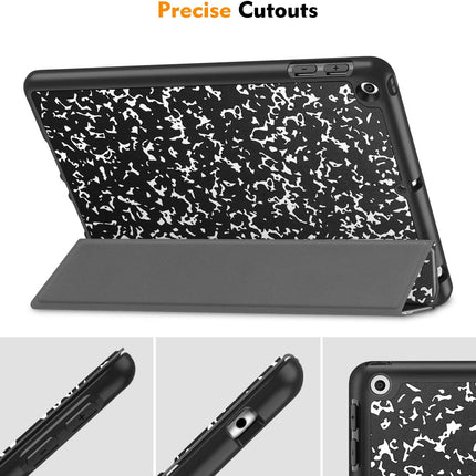 Slimshell Case for Ipad 9Th / 8Th / 7Th Generation (2021/2020/2019 Model) 10.2 Inch - [Built-In Pencil Holder] Soft TPU Protective Stand Back Cover, Auto Wake/Sleep, Composition Book Black