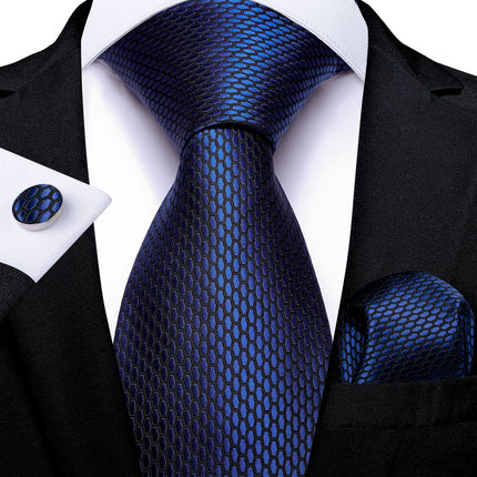Classic Navy Blue Men'S Tie Striped Paisley Floral Necktie Pocket Square Cufflinks Business Tie Set Cravat Gift for Men