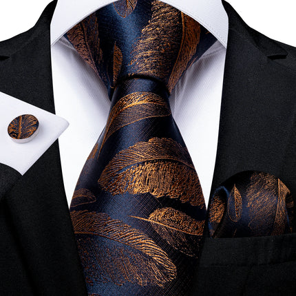 Classic Navy Blue Men'S Tie Striped Paisley Floral Necktie Pocket Square Cufflinks Business Tie Set Cravat Gift for Men