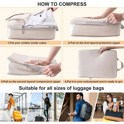Set/6 Pcs Compressible Packing Travel Storage Bag Cubes Waterproof Suitcase Nylon Portable with Handbag Luggage Organizer Ryanai