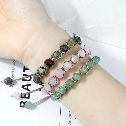 Handmade Bohemian Women Bracelets 8Mm Cut Surface Natural Tiger Eye Stone Jasper Amethyst Beads Bracelets Men Yoga Jewelry Gifts