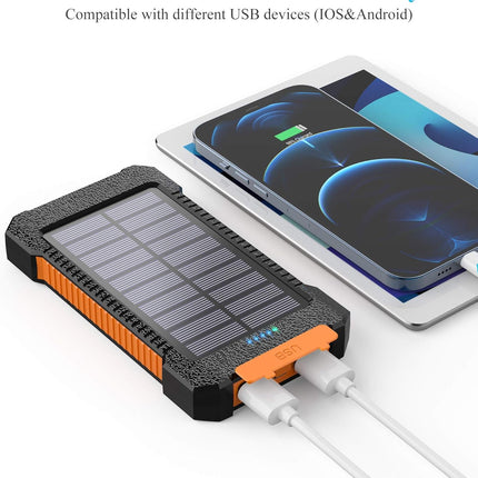 Solar Power Bank Portable Solar Phone Charger 26800Mah, Battery Pack with 2 USB Outputs/Led Flashlight Phone Chargers, Waterproof Solar Panel Charging