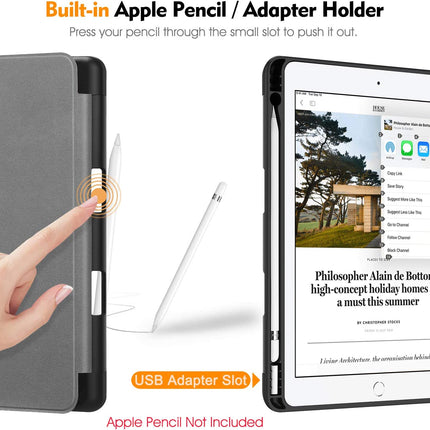 Slimshell Case for Ipad 9Th / 8Th / 7Th Generation (2021/2020/2019 Model) 10.2 Inch - [Built-In Pencil Holder] Soft TPU Protective Stand Back Cover, Auto Wake/Sleep, Composition Book Black