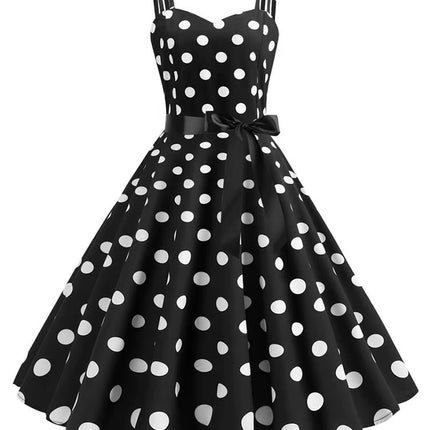 Women Summer Dress Robe Vintage 50S 60S Big Swing Party Rockabilly Dress Sexy Spaghetti Strap Polka Dot Vestidos