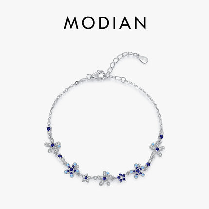 925 Sterling Silver Luxury Flowers Pave Setting CZ Brilliant Bracelets Fashion Daily Link Chain for Women Jewelry Gift