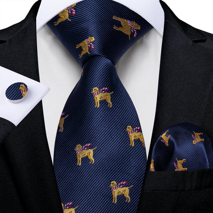 Classic Navy Blue Men'S Tie Striped Paisley Floral Necktie Pocket Square Cufflinks Business Tie Set Cravat Gift for Men