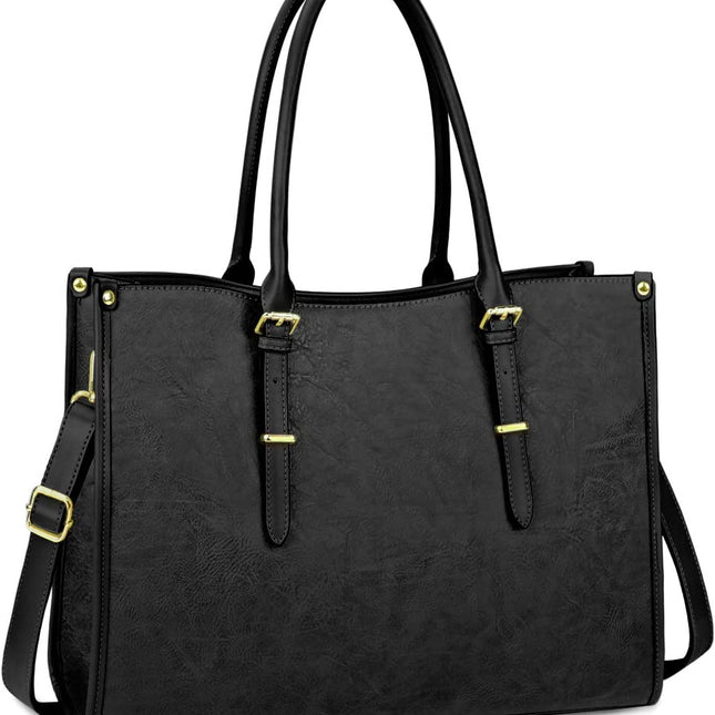 Laptop Bag 15.6 Inch Waterproof Lightweight Leather Laptop Tote Bag Womens Professional Business Office Work Bag Briefcase Computer Shoulder Handbag Black