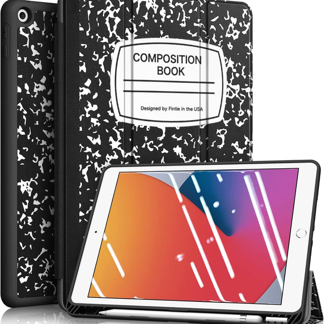 Slimshell Case for Ipad 9Th / 8Th / 7Th Generation (2021/2020/2019 Model) 10.2 Inch - [Built-In Pencil Holder] Soft TPU Protective Stand Back Cover, Auto Wake/Sleep, Composition Book Black
