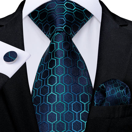 Classic Navy Blue Men'S Tie Striped Paisley Floral Necktie Pocket Square Cufflinks Business Tie Set Cravat Gift for Men