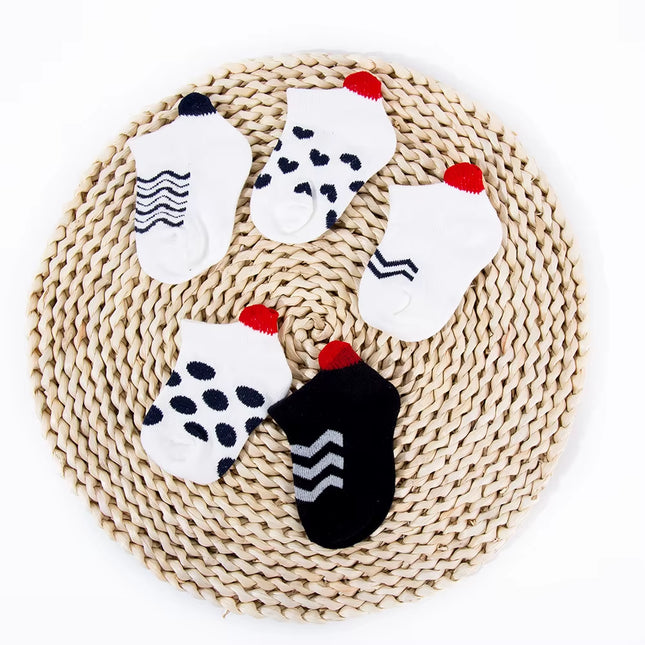 5Pairs/Lot 2021 New Design Cute Lovely Short Baby Socks Red Heart Wave for Girls Cotton Mesh Cute Newborn Boy Toddler White Sock