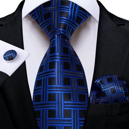 Classic Navy Blue Men'S Tie Striped Paisley Floral Necktie Pocket Square Cufflinks Business Tie Set Cravat Gift for Men