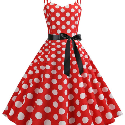 Women Summer Dress Robe Vintage 50S 60S Big Swing Party Rockabilly Dress Sexy Spaghetti Strap Polka Dot Vestidos