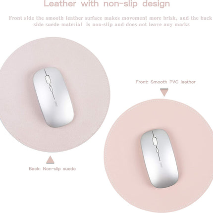 2 Pack Ultra Thin Waterproof PU Leather Mouse Pad,Stitched Edges,Works for Computers, Laptop,All Types of Mouse Pad, Office/Home(8.66'', 2 Pack, Pink)