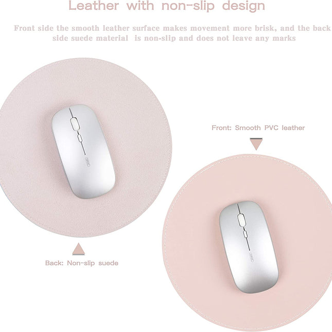 2 Pack Ultra Thin Waterproof PU Leather Mouse Pad,Stitched Edges,Works for Computers, Laptop,All Types of Mouse Pad, Office/Home(8.66'', 2 Pack, Pink)