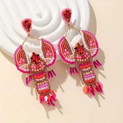 Handmade Beaded Lobster Earrings,Boho Seed Bead Earrings,Beach Vacation Party Gifts Women Accessories