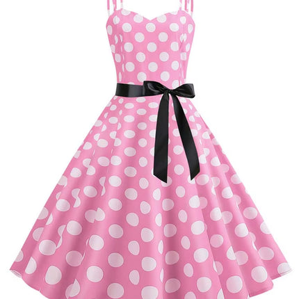 Women Summer Dress Robe Vintage 50S 60S Big Swing Party Rockabilly Dress Sexy Spaghetti Strap Polka Dot Vestidos