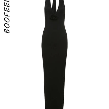 Long Party Dresses for Women Elegant Sexy Floral-Applique Halter Backless Maxi Dress Summer Clothes 2024 C83-CE37