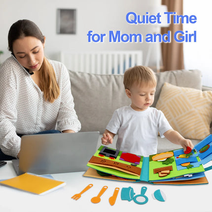 Toddlers Montessori Toy Busy Book Quiet Book Pretend Play Toy Early Educational Activity Book with Life Skills Cognition