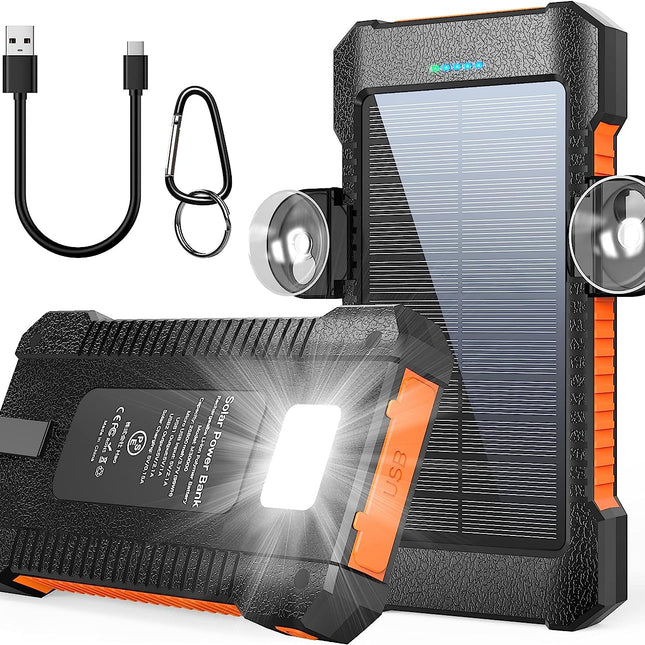 Solar Power Bank Portable Solar Phone Charger 26800Mah, Battery Pack with 2 USB Outputs/Led Flashlight Phone Chargers, Waterproof Solar Panel Charging