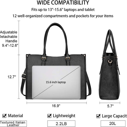 Laptop Bag 15.6 Inch Waterproof Lightweight Leather Laptop Tote Bag Womens Professional Business Office Work Bag Briefcase Computer Shoulder Handbag Black