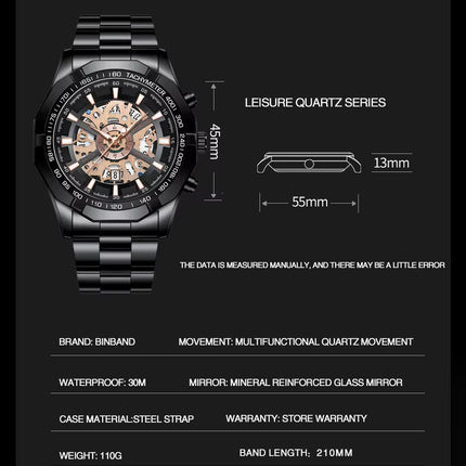 2024  Mens Watches Top Brand Luxury Stainless Steel Waterproof Hollow Out Blue Big Male Wristwatches Relogio Masculino