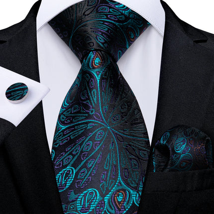 Classic Navy Blue Men'S Tie Striped Paisley Floral Necktie Pocket Square Cufflinks Business Tie Set Cravat Gift for Men