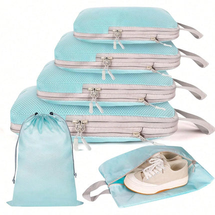 Set/6 Pcs Compressible Packing Travel Storage Bag Cubes Waterproof Suitcase Nylon Portable with Handbag Luggage Organizer Ryanai