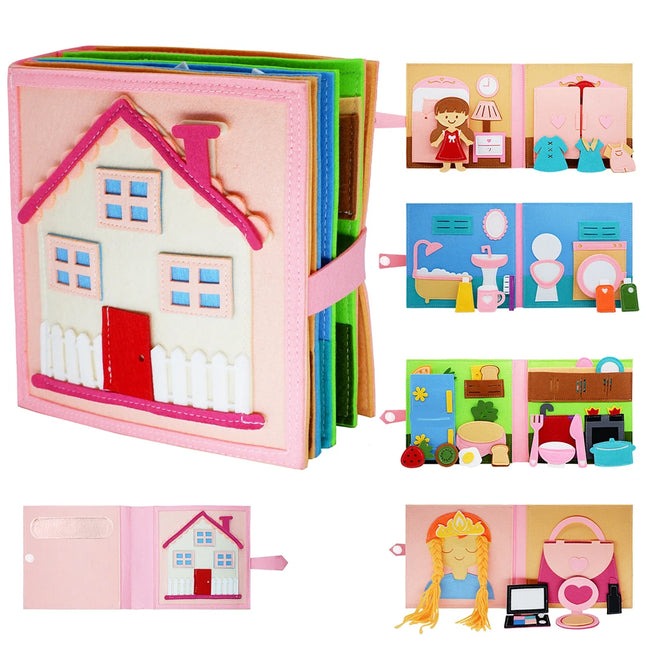 Toddlers Montessori Toy Busy Book Quiet Book Pretend Play Toy Early Educational Activity Book with Life Skills Cognition