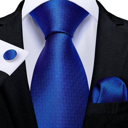 Classic Navy Blue Men'S Tie Striped Paisley Floral Necktie Pocket Square Cufflinks Business Tie Set Cravat Gift for Men
