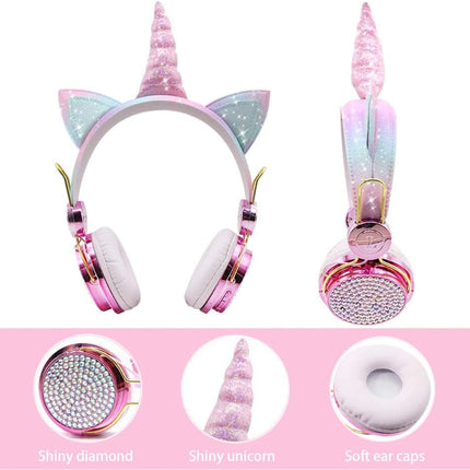 Kids Unicorn Headphones for Girls - Wireless Bluetooth Headset with Mic, Adjustable Headband, over Ear for Smartphones/School/Kindle/Tablet/Pc (Pink)