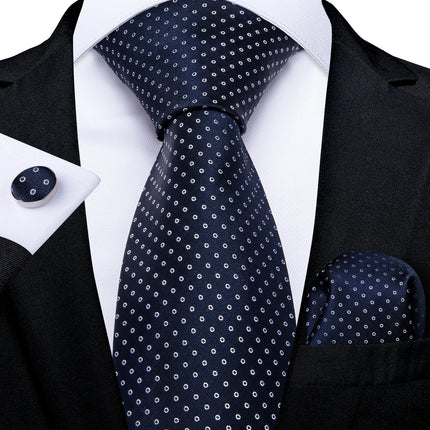 Classic Navy Blue Men'S Tie Striped Paisley Floral Necktie Pocket Square Cufflinks Business Tie Set Cravat Gift for Men