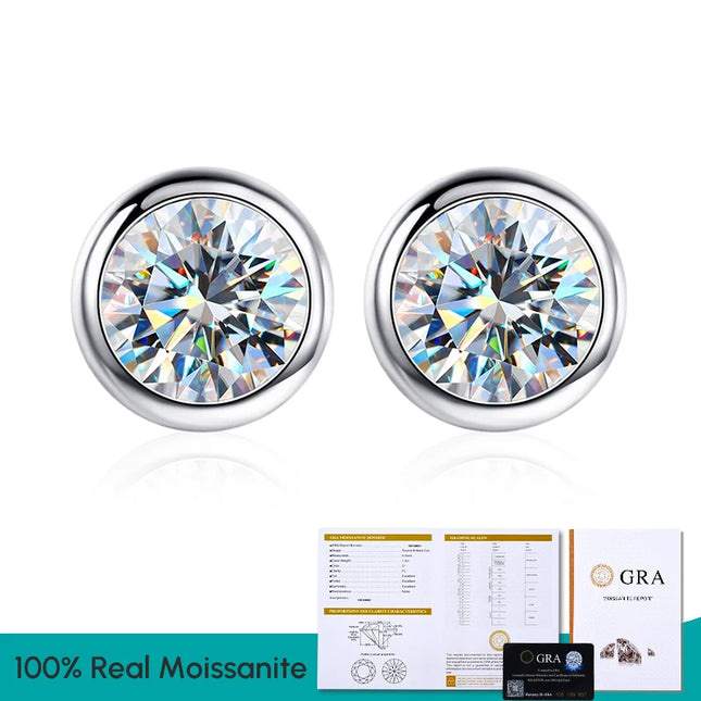 KNB Real 0.5-1Ct Moissanite Diamond round Stud Earrings for Women 925 Sterling Silver Wedding Earring Luxury Fine Jewelry Gifts