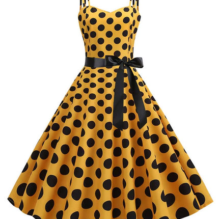 Women Summer Dress Robe Vintage 50S 60S Big Swing Party Rockabilly Dress Sexy Spaghetti Strap Polka Dot Vestidos