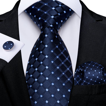 Classic Navy Blue Men'S Tie Striped Paisley Floral Necktie Pocket Square Cufflinks Business Tie Set Cravat Gift for Men