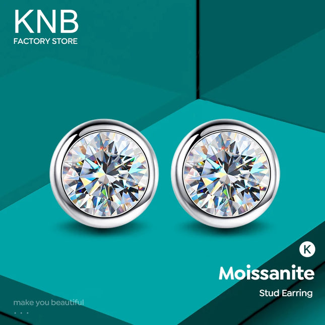 KNB Real 0.5-1Ct Moissanite Diamond round Stud Earrings for Women 925 Sterling Silver Wedding Earring Luxury Fine Jewelry Gifts