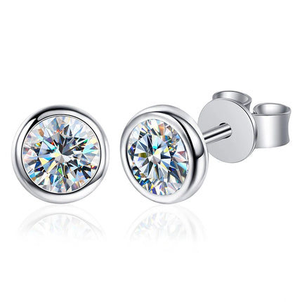 KNB Real 0.5-1Ct Moissanite Diamond round Stud Earrings for Women 925 Sterling Silver Wedding Earring Luxury Fine Jewelry Gifts
