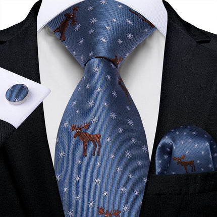 Classic Navy Blue Men'S Tie Striped Paisley Floral Necktie Pocket Square Cufflinks Business Tie Set Cravat Gift for Men