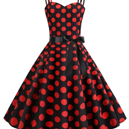 Women Summer Dress Robe Vintage 50S 60S Big Swing Party Rockabilly Dress Sexy Spaghetti Strap Polka Dot Vestidos
