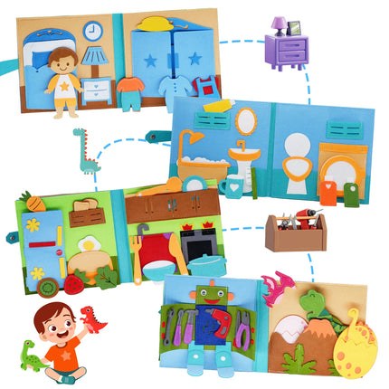 Toddlers Montessori Toy Busy Book Quiet Book Pretend Play Toy Early Educational Activity Book with Life Skills Cognition
