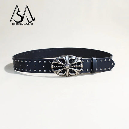 2025 New Y2K Spicy Girl Willow Nail Trendy Belt Women'S Versatile Retro Jeans Fashion Belt Dark Style Decorative Belt Women